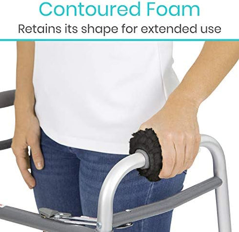 Vive Sheepskin Walker Grips 2-Pack - Hand Pad Accessories for Folding Rollator, Crutches - Soft Cushion Handle Cover for Adult, Handicap, Seniors - Medical Handlebar Foam Padding for Disability